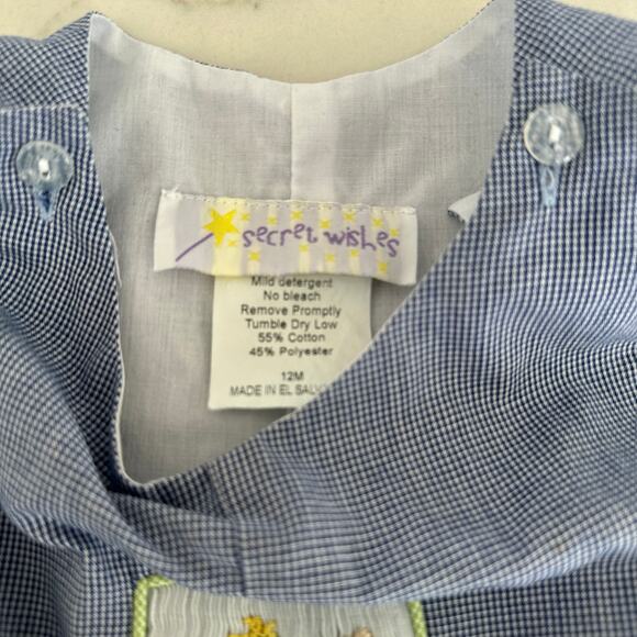Secret Wishes Blue Gingham Smocked Alligator Longall - 12M - Picture 4 of 6